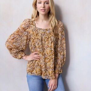 LC Lauren Conrad Women’s Henley Puff Sleeve Peasant Top